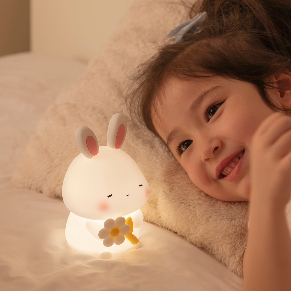LED Bunny Night Light – Soft Silicone USB-Rechargeable Lamp with Tap Control | Warm White